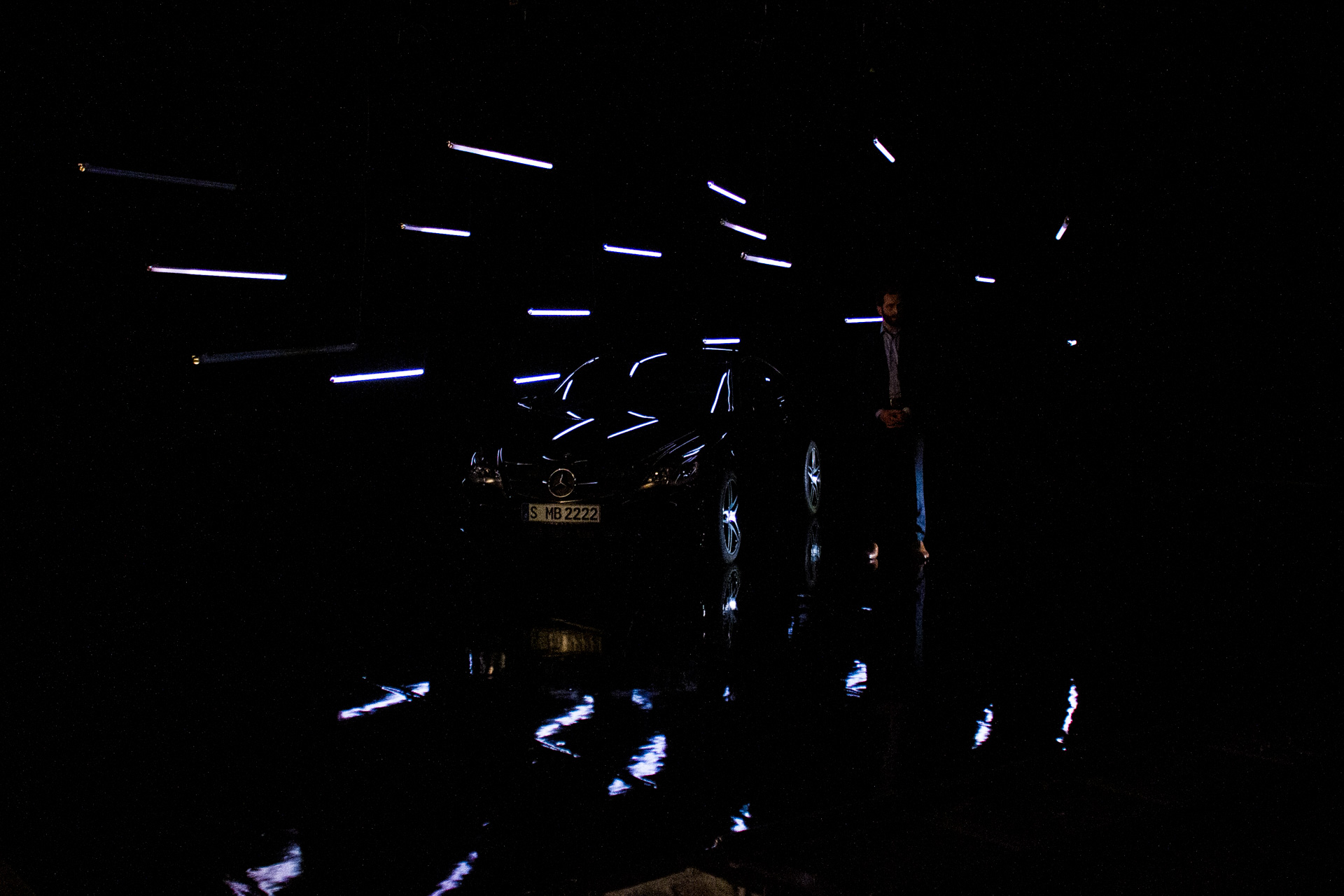 Final setup with car, lights and narrator